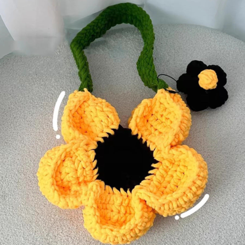 Handmade Crocheted Wool Large Flower Large Capacity Portable Shoulder Bag Material Bag