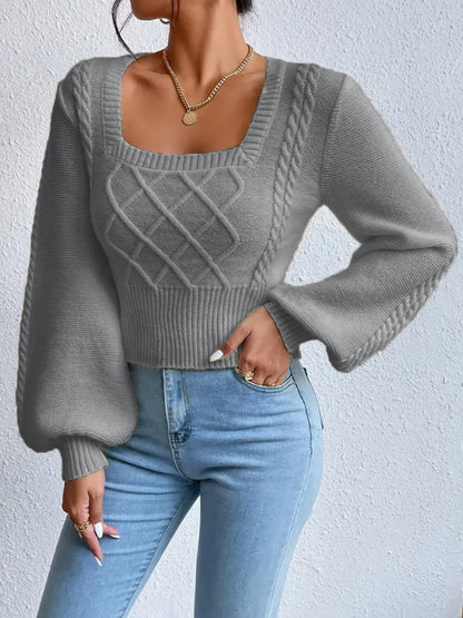 Solid Color Square Collar Sweaters Women's Clothing