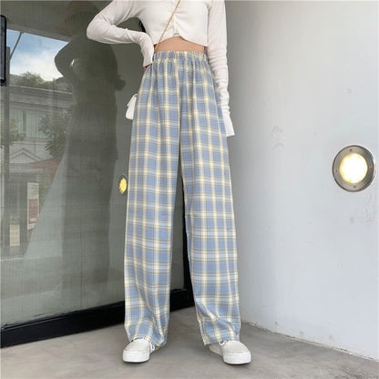 Plaid Wide Leg Pants Women Casual Pants