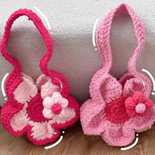 Handmade Crocheted Wool Large Flower Large Capacity Portable Shoulder Bag Material Bag