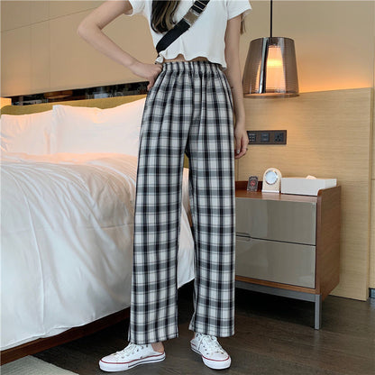 Plaid Wide Leg Pants Women Casual Pants